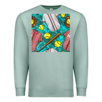 Seafoam softball uniform glove and bat with field seamless pattern Premium Sweatshirt - BundleAndBundleShop