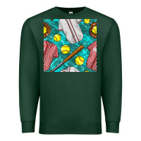 Sports Green softball uniform glove and bat with field seamless pattern Premium Sweatshirt - BundleAndBundleShop