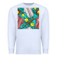 White softball uniform glove and bat with field seamless pattern Premium Sweatshirt - BundleAndBundleShop