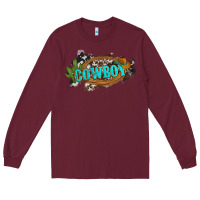 Burgundy western cowboy and hat with cactus and cowhide Long Sleeve Tee - Artiststas