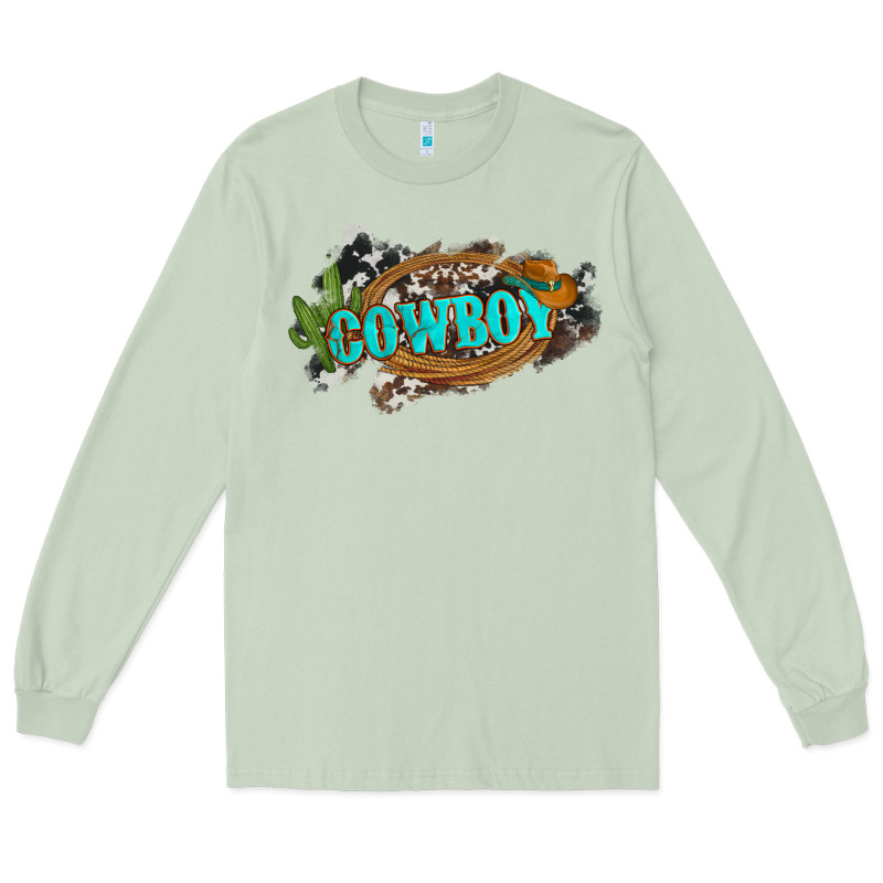 Western Cowboy And Hat With Cactus And Cowhide Long Sleeve Tee by Artiststas | Teevron