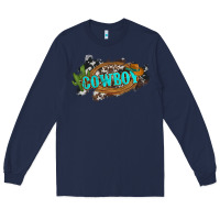 Navy western cowboy and hat with cactus and cowhide Long Sleeve Tee - Artiststas