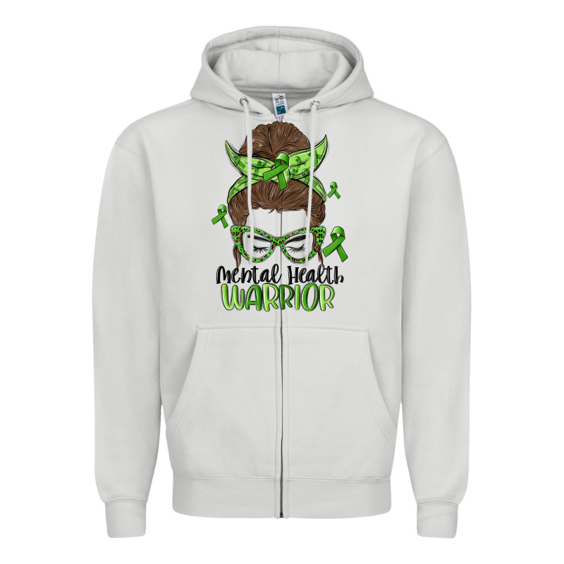 Messy Bun Mental Health Warrior Zipper Hoodie by MaliasSmallBusiness | Teevron