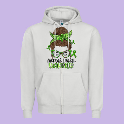 Messy Bun Mental Health Warrior Zipper Hoodie Designed By Maliassmallbusiness