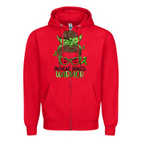 Red messy bun mental health warrior Zipper Hoodie - MaliasSmallBusiness