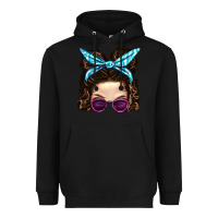 Black Messy Bun Mom And Pink Leopard Sunglasses Heavyweight Hoodie - BundleAndBundleShop