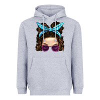 Heather Grey Messy Bun Mom And Pink Leopard Sunglasses Heavyweight Hoodie - BundleAndBundleShop