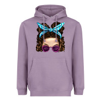 Lavender Messy Bun Mom And Pink Leopard Sunglasses Heavyweight Hoodie - BundleAndBundleShop