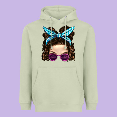 Messy Bun Mom And Pink Leopard Sunglasses Heavyweight Hoodie Designed By Bundleandbundleshop