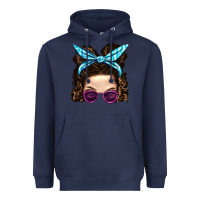 Navy Messy Bun Mom And Pink Leopard Sunglasses Heavyweight Hoodie - BundleAndBundleShop