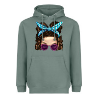 Sage Messy Bun Mom And Pink Leopard Sunglasses Heavyweight Hoodie - BundleAndBundleShop