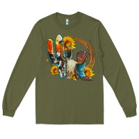 Army Green western cactus bullskull and boots with sunflowers and serape leopard Long Sleeve Tee - Artiststas
