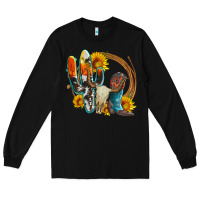 Black western cactus bullskull and boots with sunflowers and serape leopard Long Sleeve Tee - Artiststas