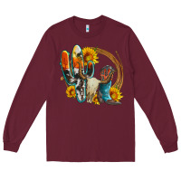Burgundy western cactus bullskull and boots with sunflowers and serape leopard Long Sleeve Tee - Artiststas