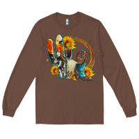 Chestnut western cactus bullskull and boots with sunflowers and serape leopard Long Sleeve Tee - Artiststas