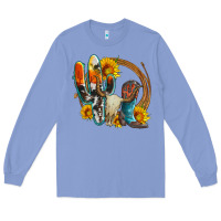 Colony Blue western cactus bullskull and boots with sunflowers and serape leopard Long Sleeve Tee - Artiststas