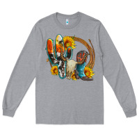Heather Grey western cactus bullskull and boots with sunflowers and serape leopard Long Sleeve Tee - Artiststas