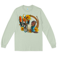 Matcha western cactus bullskull and boots with sunflowers and serape leopard Long Sleeve Tee - Artiststas
