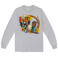 Moon Dust western cactus bullskull and boots with sunflowers and serape leopard Long Sleeve Tee - Artiststas