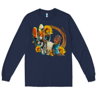 Navy western cactus bullskull and boots with sunflowers and serape leopard Long Sleeve Tee - Artiststas