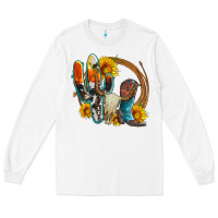White western cactus bullskull and boots with sunflowers and serape leopard Long Sleeve Tee - Artiststas