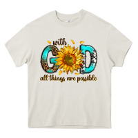 Cream with god all things possible Heavy Core Tee - RanaPortraitStore