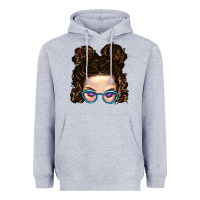 Heather Grey Messy Bun Mom And Glitter Glasses Heavyweight Hoodie - BundleAndBundleShop