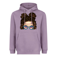 Lavender Messy Bun Mom And Glitter Glasses Heavyweight Hoodie - BundleAndBundleShop