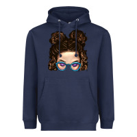 Navy Messy Bun Mom And Glitter Glasses Heavyweight Hoodie - BundleAndBundleShop