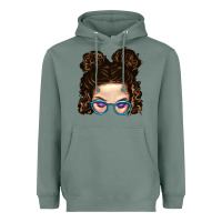 Sage Messy Bun Mom And Glitter Glasses Heavyweight Hoodie - BundleAndBundleShop