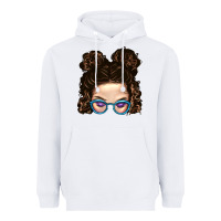 White Messy Bun Mom And Glitter Glasses Heavyweight Hoodie - BundleAndBundleShop