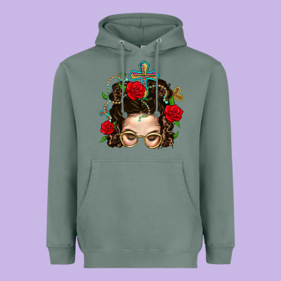 Messy Bun Mom Faith And Rose Heavyweight Hoodie Designed By Bundleandbundleshop