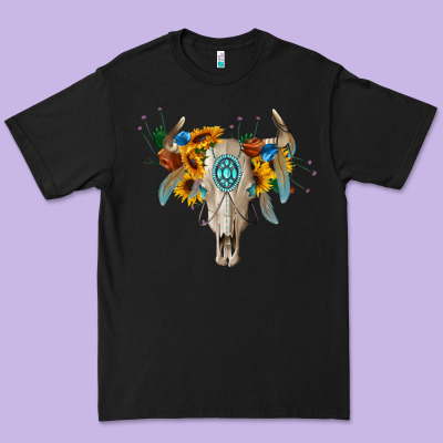 Boho Bull Skull Premium Tee Designed By Barkaloodesign