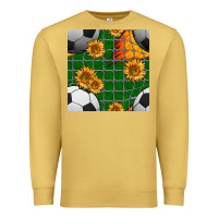 Antique Gold soccer balls and sunflowers with goal nets seamless pattern Premium Sweatshirt - BundleAndBundleShop