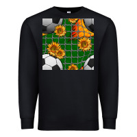 Black soccer balls and sunflowers with goal nets seamless pattern Premium Sweatshirt - BundleAndBundleShop