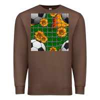Chestnut soccer balls and sunflowers with goal nets seamless pattern Premium Sweatshirt - BundleAndBundleShop