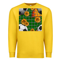 Soccer Balls And Sunflowers With Goal Nets Seamless Pattern Premium Sweatshirt | Teevron