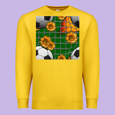 Soccer Balls And Sunflowers With Goal Nets Seamless Pattern Premium Sweatshirt Designed By Bundleandbundleshop