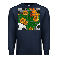 Navy soccer balls and sunflowers with goal nets seamless pattern Premium Sweatshirt - BundleAndBundleShop