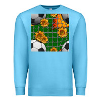 Ocean Blue soccer balls and sunflowers with goal nets seamless pattern Premium Sweatshirt - BundleAndBundleShop