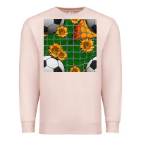 Pale Pink soccer balls and sunflowers with goal nets seamless pattern Premium Sweatshirt - BundleAndBundleShop