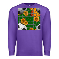Purple soccer balls and sunflowers with goal nets seamless pattern Premium Sweatshirt - BundleAndBundleShop