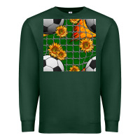 Sports Green soccer balls and sunflowers with goal nets seamless pattern Premium Sweatshirt - BundleAndBundleShop