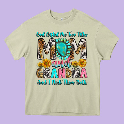 Heavy Core Tee god gifted me two titles mom and grandma and i roc