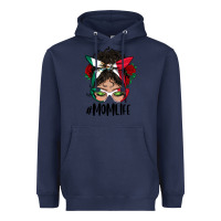 Navy Mexican Mom Life Messy Bun Mama Heavyweight Hoodie - BundleAndBundleShop
