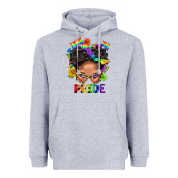 Heather Grey LGBTQ+ Messy Bun Mom Pride With Flower Heavyweight Hoodie - BundleAndBundleShop