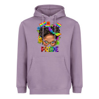Lavender LGBTQ+ Messy Bun Mom Pride With Flower Heavyweight Hoodie - BundleAndBundleShop