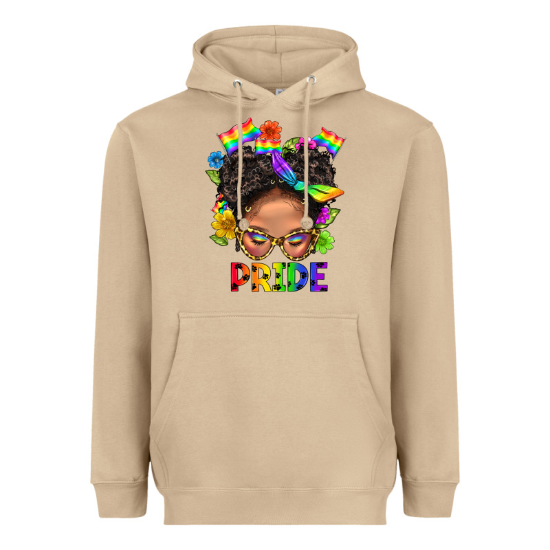 Lgbtq+ Messy Bun Mom Pride With Flower Heavyweight Hoodie by BundleAndBundleShop | Teevron
