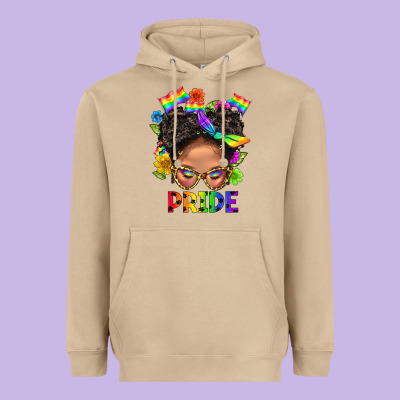 Lgbtq+ Messy Bun Mom Pride With Flower Heavyweight Hoodie Designed By Bundleandbundleshop