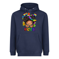Navy LGBTQ+ Messy Bun Mom Pride With Flower Heavyweight Hoodie - BundleAndBundleShop